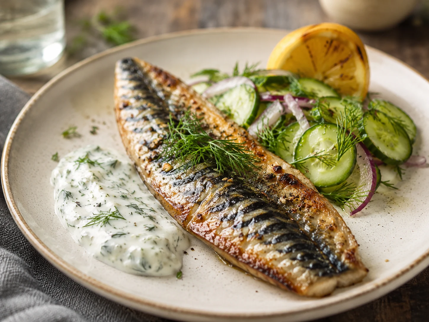Grillet makrell med rømme og agurksalat