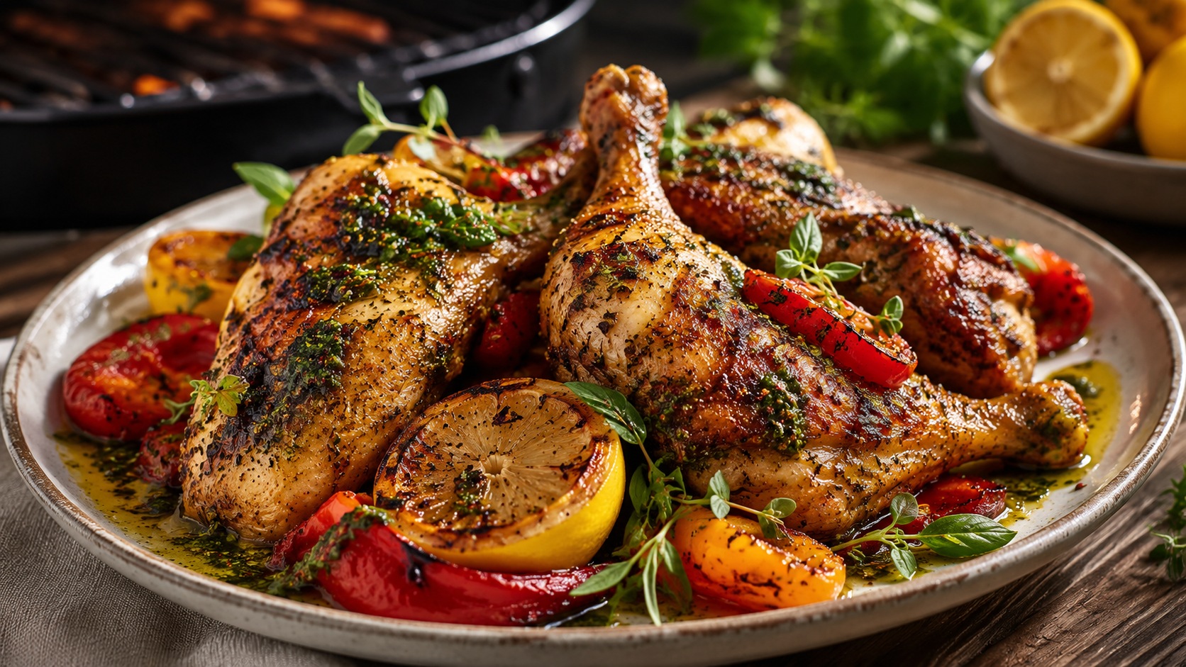 Kyllinglår med paprika, sitron og urteolje