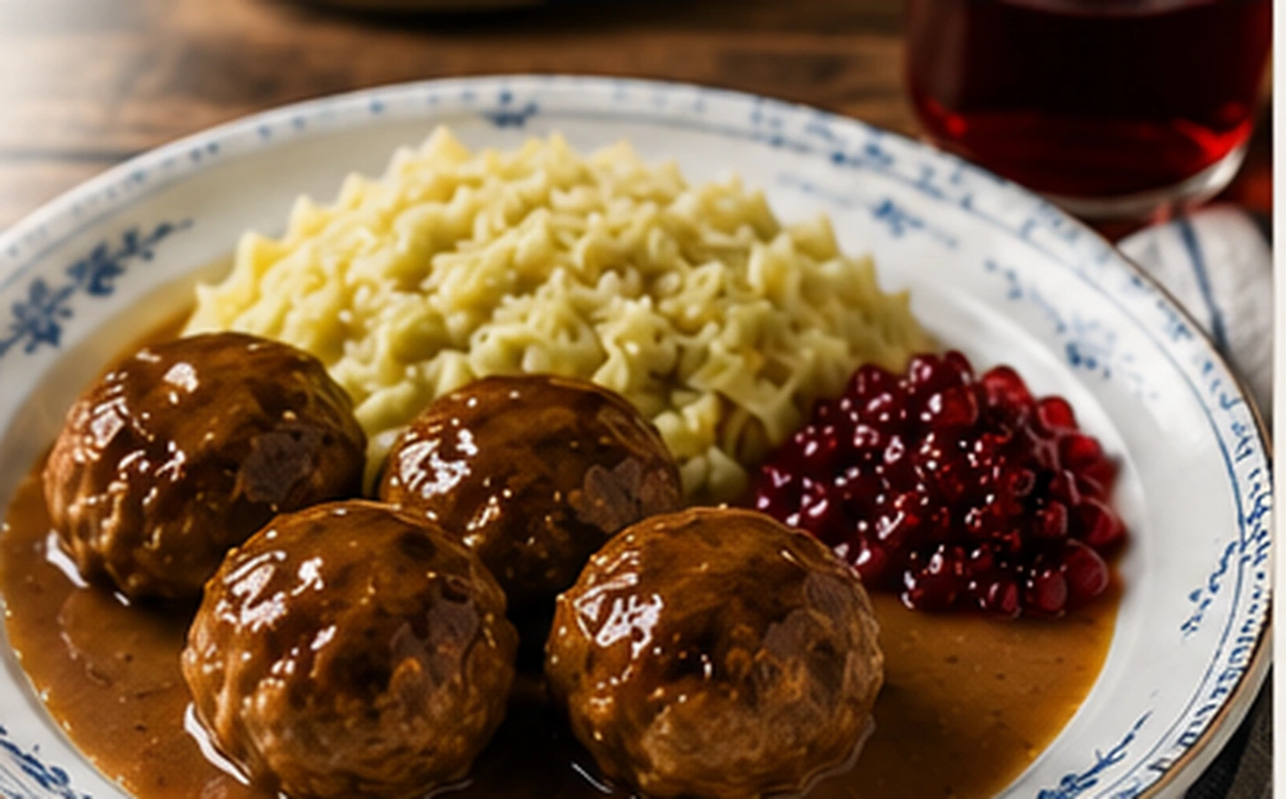 Kjøttkaker i brun saus med kålstuing og tyttebær