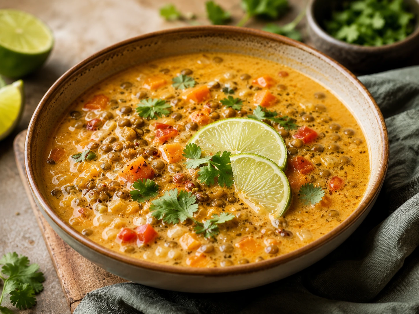 Vegansk linsesuppe med kokos og lime