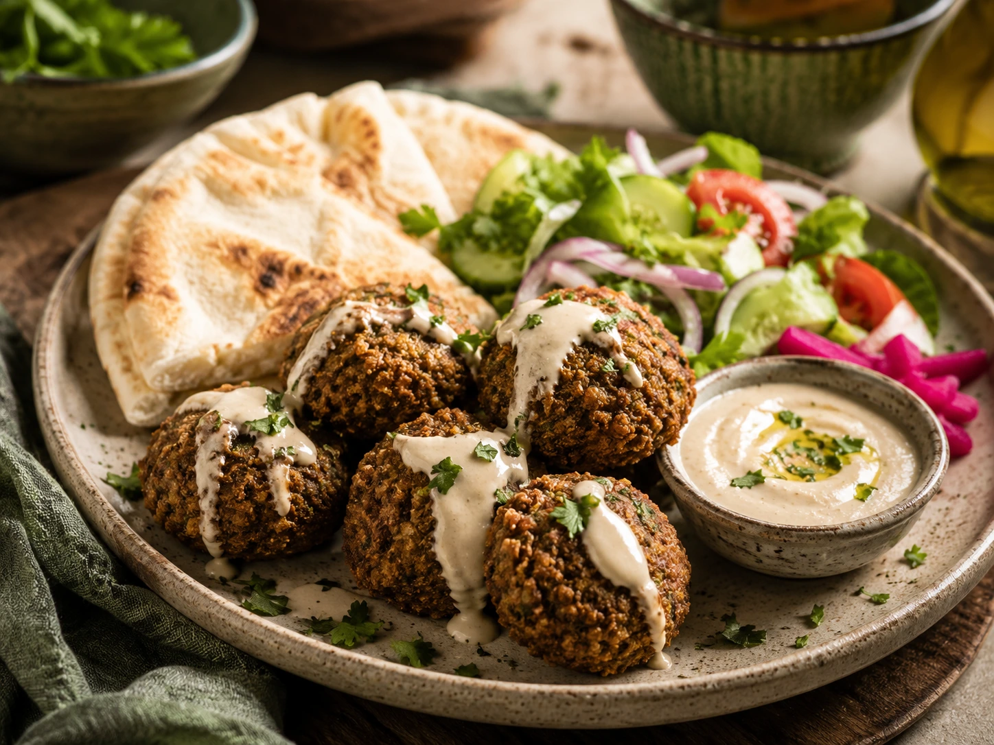 Falafel med tahinisaus og pita